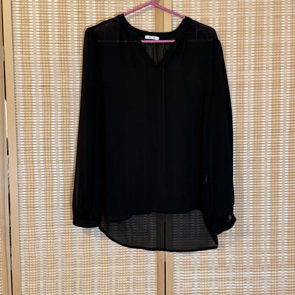 PLIEONE Womens M Top Sheer Black Hi Low Hem Whimsigoth Witchy Boho Office Artsy